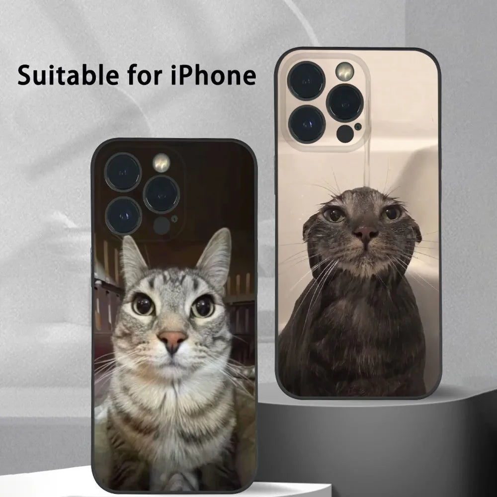 Pet Cat Funny memes Phone Case For iPhone 16 15 14 13 Pro Max Plus Mini Frosted Soft Shell Funda.