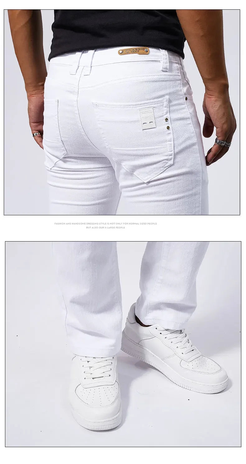 Men's White Casual Jeans New Denim Pants Comfortable Fashion Stretch Slim Fit Straight Trousers Male Clothing Streetwear.