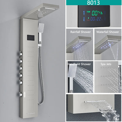 Bathroom LED Light Rain Waterfall Shower Panel Faucet Body Massage Jets Shower Faucet Stainless Steel Tub Spout Shower Column