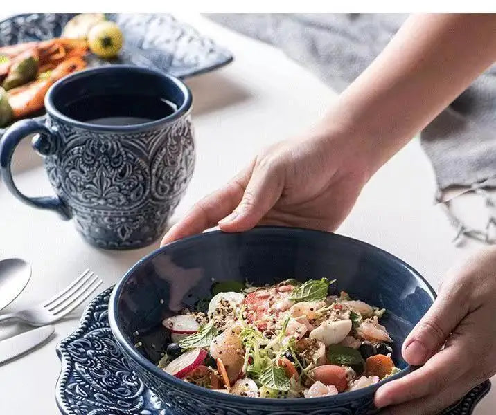 1pcs Western Dinner Plates Ceramic Dishes Tableware Dinnerware Steak Dessert Noodle Cup Serving Baroque Northern Europe.