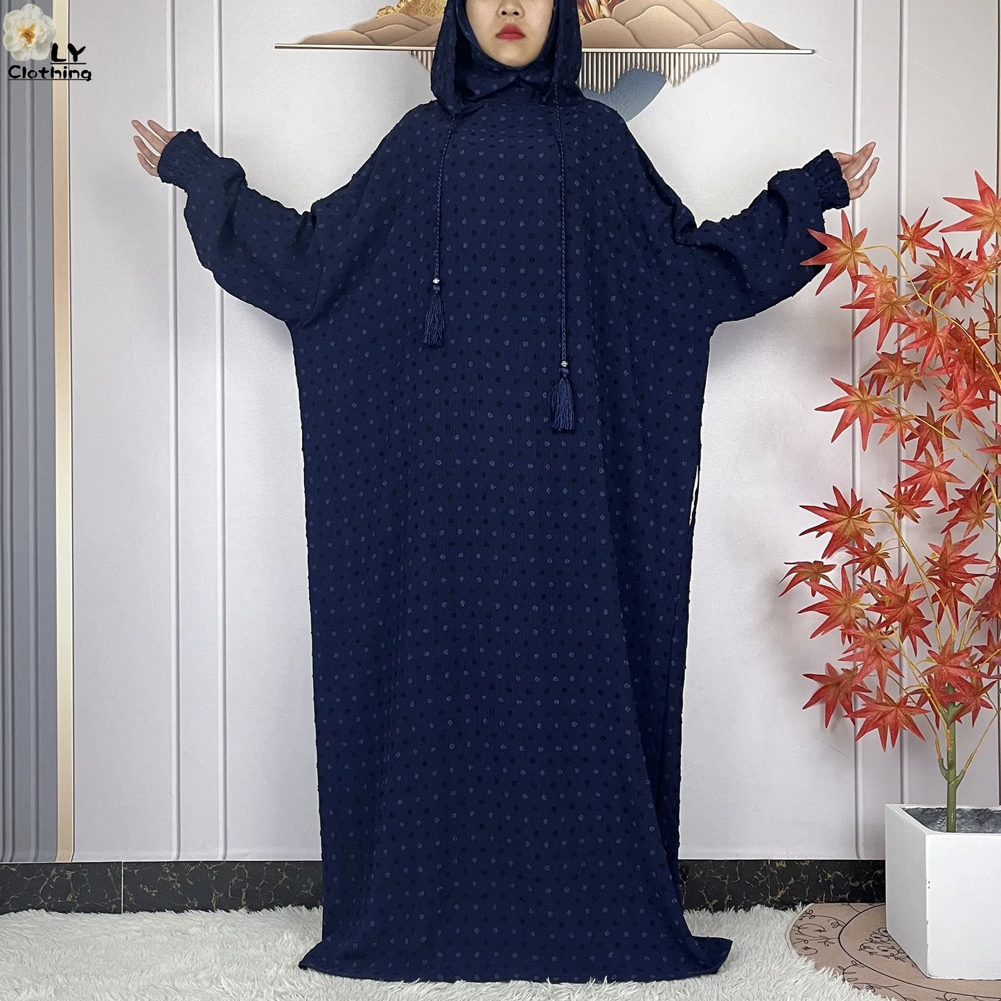 2024New Pure Cotton Ramadan Muslim Two-Hat Abaya Dubai Turkey Islam Prayer Clothes Loose Robe Islamic Women Traditional Clothing