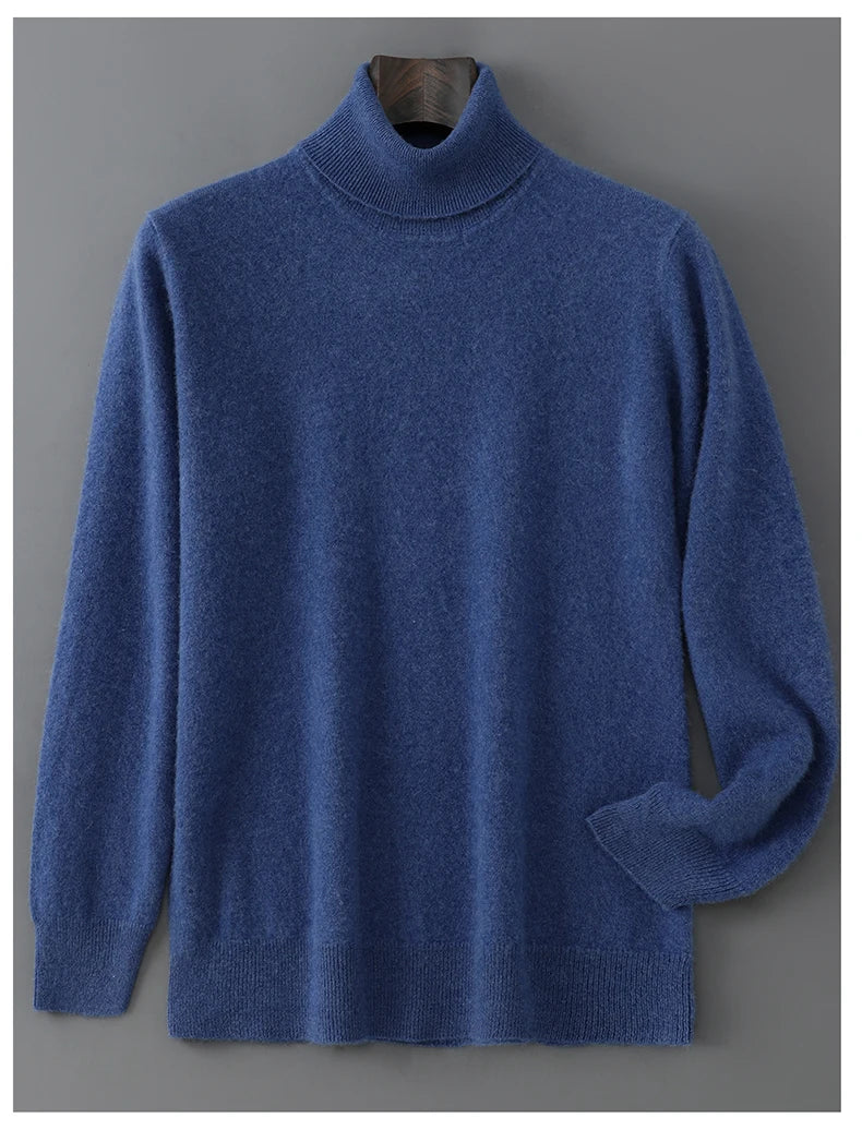 2025 Autumn/Winter High Collar Men's 100% Pure Wool Stylish Youth Loose Knitted Outerwear Flip Collar Casual Base Men's Sweaters