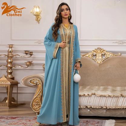 Uni Ramadan Sequins Dubai Abayas Arab Tunics Batwing Sleeve Dresses For Women Gala Two pieces Moroccan Elegant Kebaya