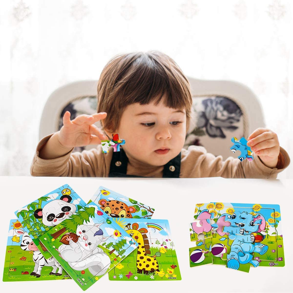 9/16 Jigsaw Puzzles for Kids Ages 2 3 4 5 Toddler Wooden Puzzle Preschool Educational Toys Set Animals Puzzle for Boys and Girls.