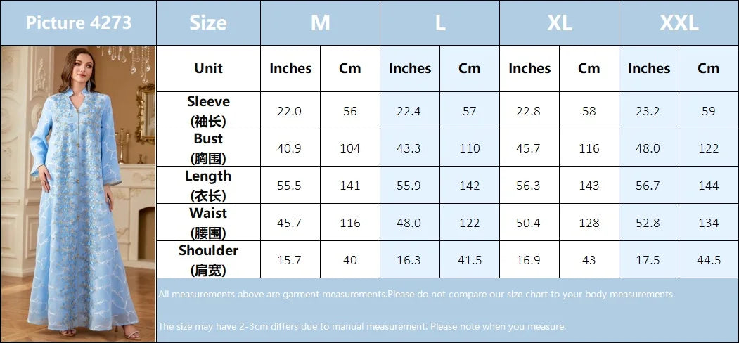 Uni Ramadan Dubai Woman’s Abayas Embroidered Sequin Floral Patter V-Neck Elegant Casual Kebaya Muslim Moroccan Long Dress.