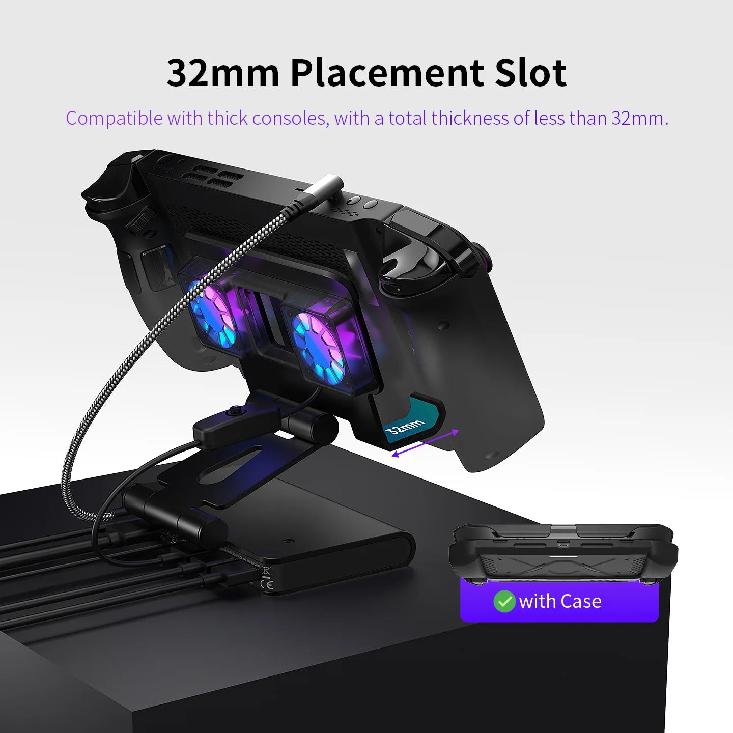 6 In 1 Rgb Dual Fans Docking Station for Rog Ally Steamdeck Game Console Dock Adjustable Height Dock Bracket with Hdmi 4K 60Hz.