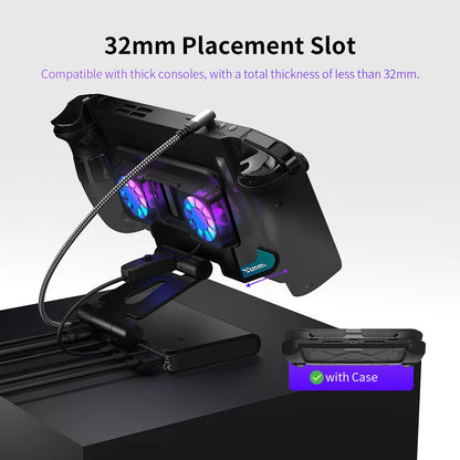 6 In 1 Rgb Dual Fans Docking Station for Rog Ally Steamdeck Game Console Dock Adjustable Height Dock Bracket with Hdmi 4K 60Hz.