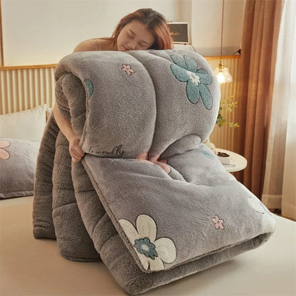 Winter Thicken Blanket Quilt Lamb Wool Double Layer Thick Warm Blanket 150/180/200 Comforter Throw Blankets for Beds Bedding 이불.
