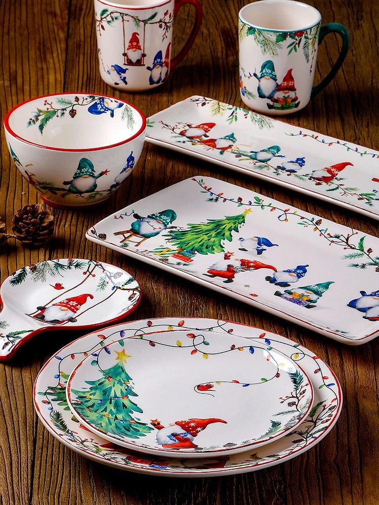 Goblin Series Ceramic Plate Large Dinner Plate Rectangle Tray Christmas Tableware Underglaze.