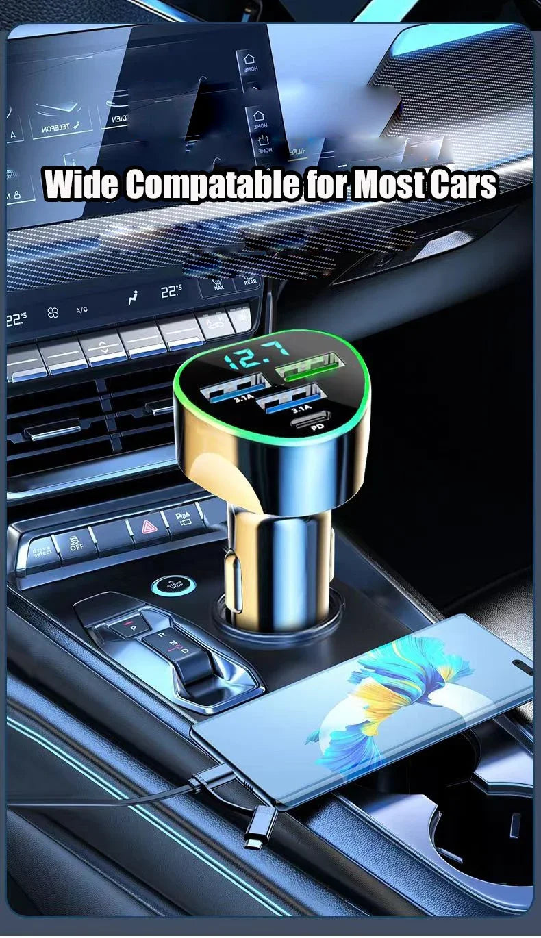 UYUXIO USB C Car Phone Charger Super Fast Charge in Car with LED Voltage Display for iPhone Samsung Huawei Oneplus Android Phone.