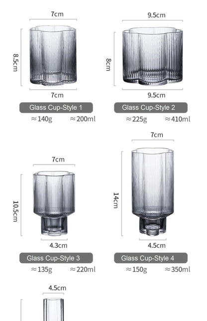 Clear Ice Cream Glass Whiskey Red Wine Glass Cup Flower Stripe Glass Mug Vintage Iced American Coffee Mug Home Stacked Cup.