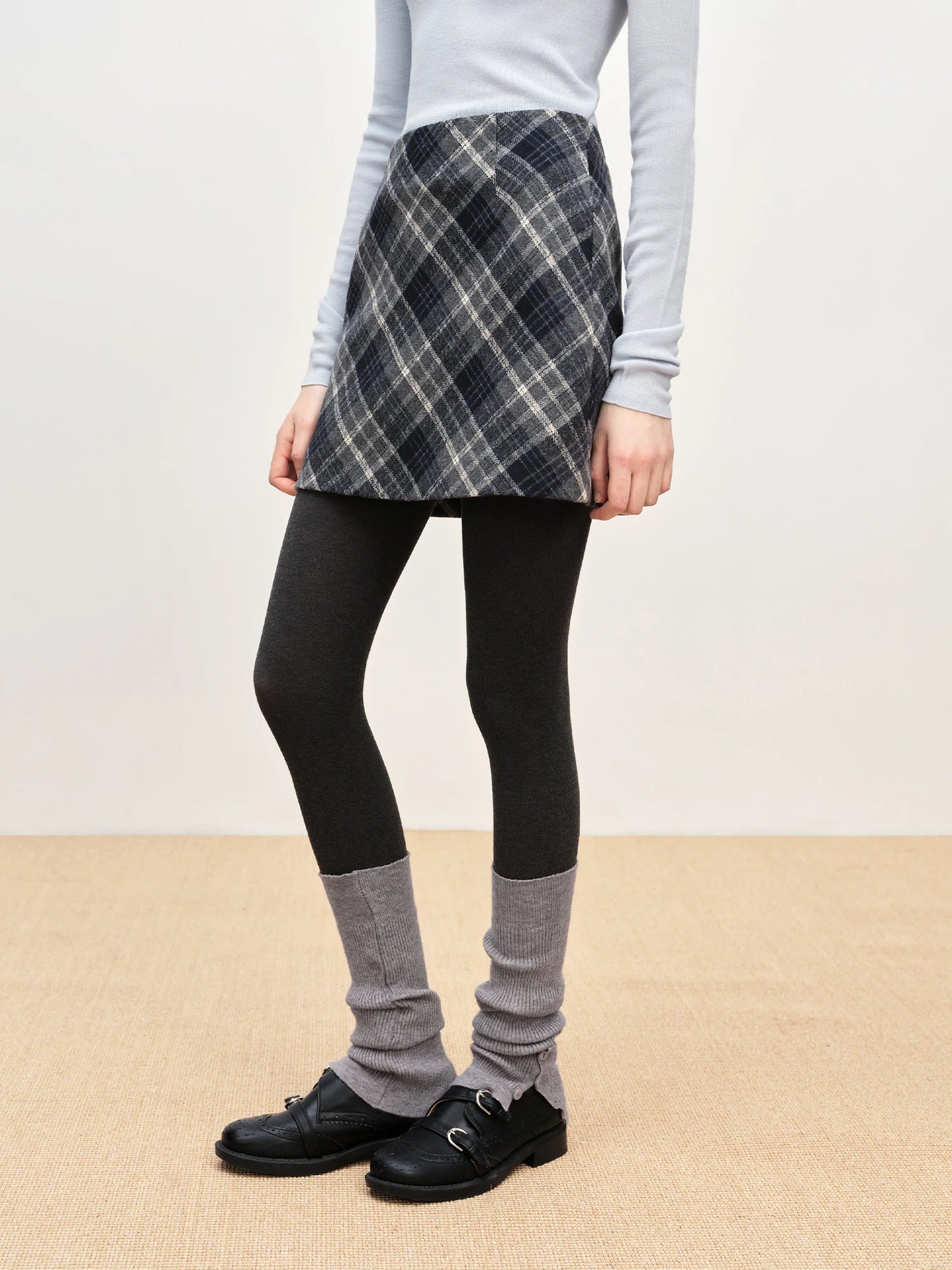 FSLE Autumn Party Skirt High Waist Retro Plaid Knit WoolShort Skirt For Women 2025 Fall Winter New Arrival Y2K Mini A-line Skirt.