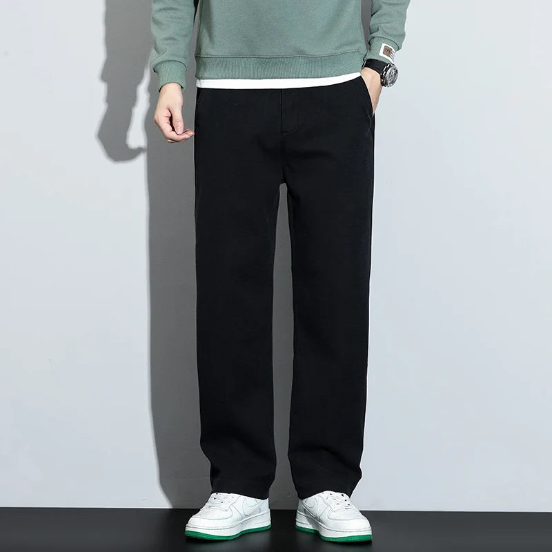 Mens Lyocell Straight Loose Elastic Waist Jeans 2025 Autumn Winter Fashion Brand Comfortable Versatile Pants Plus Size 5XL