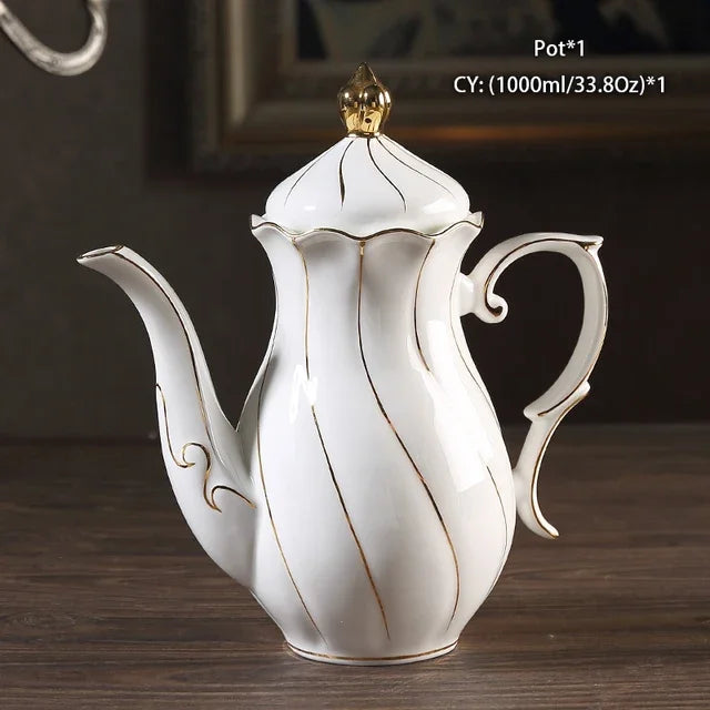 Gold Inlay Bone China Coffee Set Europe Porcelain Tea Ceramic Pot Creamer Sugar Bowl Teapot Cup Mug Coffeeware.