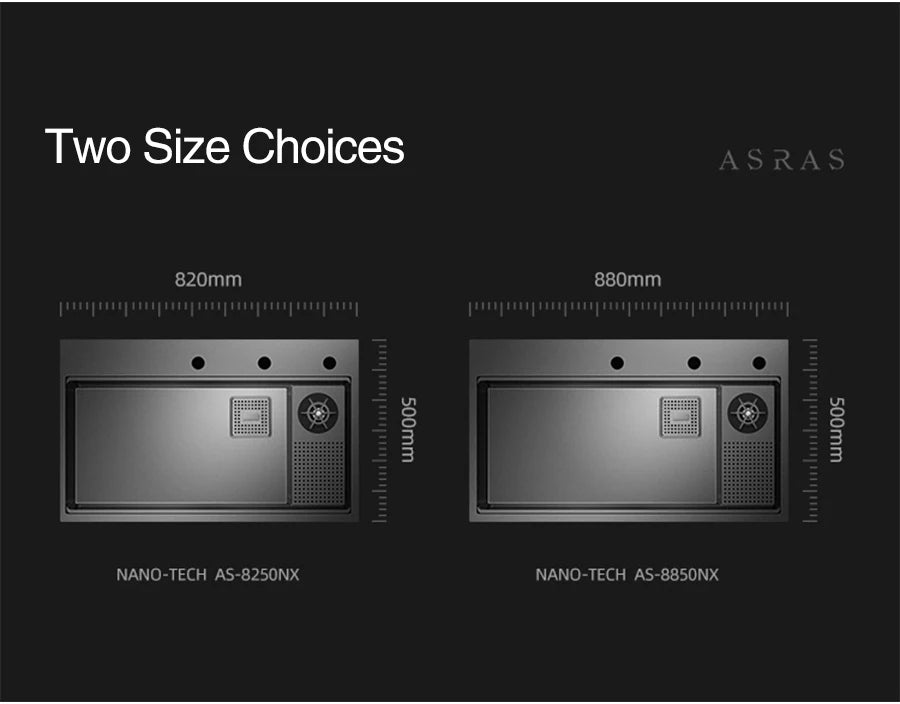 ASRAS New Waterfall Faucet Kitchen Sinks Nanometer Large Size 4mm Panel Handmade Sinks Cup Rinser Kitchen Sinks