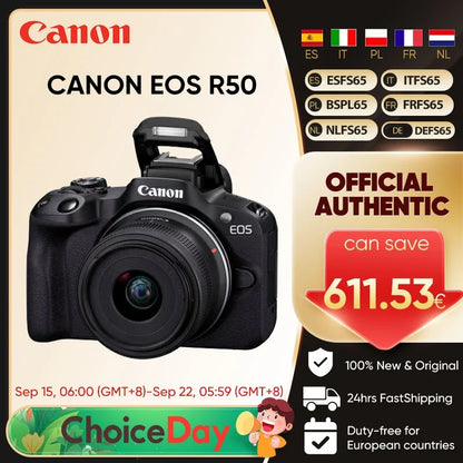 Canon EOS R50 Mirrorless Camera RF-S18-45mm F4.5-6.3 is STM Lens Kit 24.2 Megapixel CMOS (APS-C) Sensor 4K Video Content Creator.