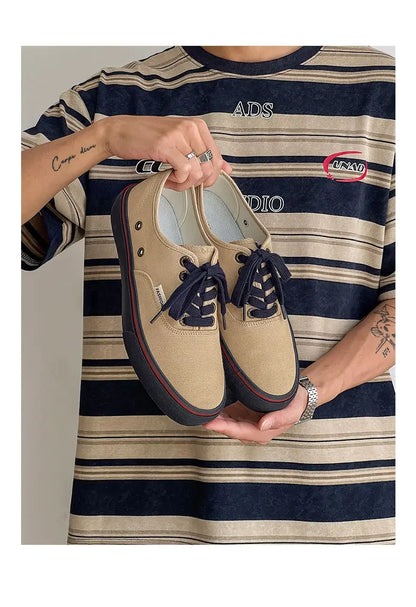 Boys' Casual Canvas Skateboard Shoes with Patchwork Low Cut Shoes Men's Minimalist Fashion Sneakers Trendy Lace Up Flat Bottom.