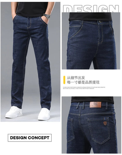 2024 Fashion Men Stretch Loose Straight Jeans Casual Elastic Slim Fit Denim Pants Male Brand Business Trousers Large size 38 40.