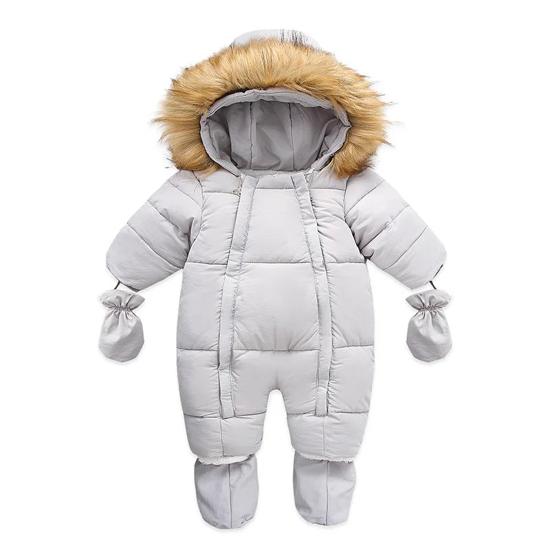 AYNIGIELL 2024 Winter Neugeborenen Verdickung Overall Integrierte Wolle Mit Kapuze Unten Strampler Baby Jungen und Mädchen Warme Schneefeste Overalls