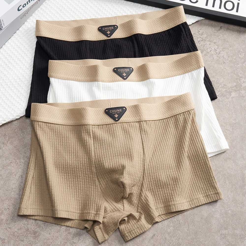 3 Teile/paket 100% Baumwolle Solide Stricken Gestreiften männer Höschen Super Weiche Hygroskopischen Atmungsaktive Boxer Hohe Elastische Taille Mann Unterwäsche