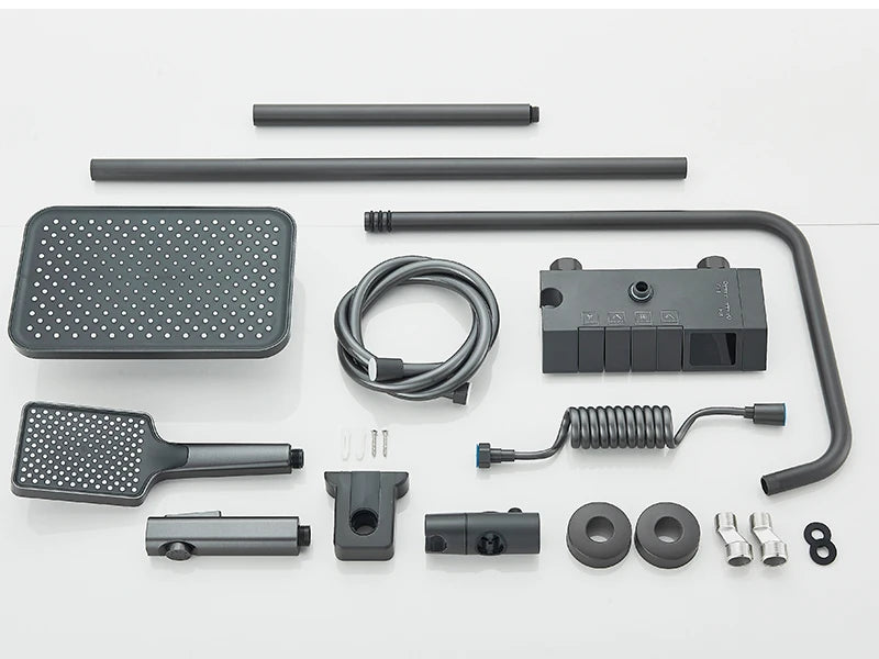 Rozin Black Smart Digital Display Shower Faucet Set Piano Style Rainlfall Bathroom System Grey Digital Mixer Tap Bidet Shower