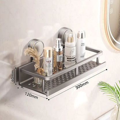 Bewegliches Badezimmerregal ohne Bohren – 30/40/50 cm Saugnapf-Organizer mit Haken/Stange, einfach zu installieren und zu reinigen, wasserdichtes Toilettenregal