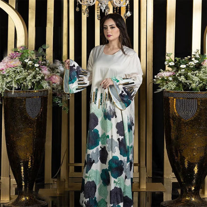 Siskakia Arab Saudi Printing Sequins Long Dresses Galabia Muslim Eid Women Abayas Islam Clothing Turkish African Kebaya 2024 New.