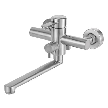 Wall-Mounted Kitchen Mixer Tap with Sprayer, 360° Swivel Stainless Steel Spout & Anti-Leak Design for Sink/Laundry, Black/Silver