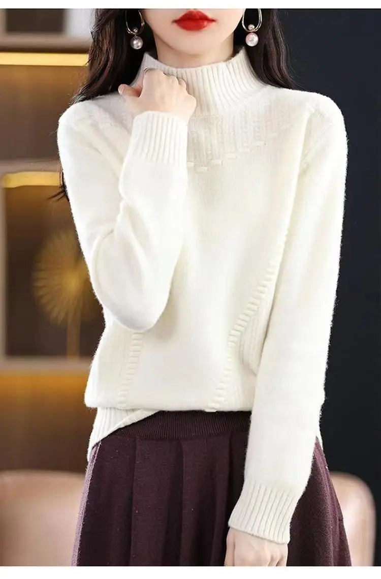 2024 herbst Neue Lose frauen Halb-rollkragen Verdickt Einfarbig Einfache Häkeln Beiläufige Gestrickte Pullover Pullover Top.