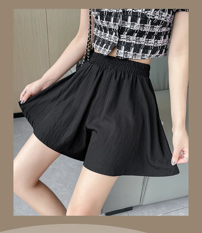 Women Quick Dry Sporty Short Pants Summer Thin Pleated Shorts Skirts High Waist A- Line Five Quarter Pants Cool Wide Leg Pants.