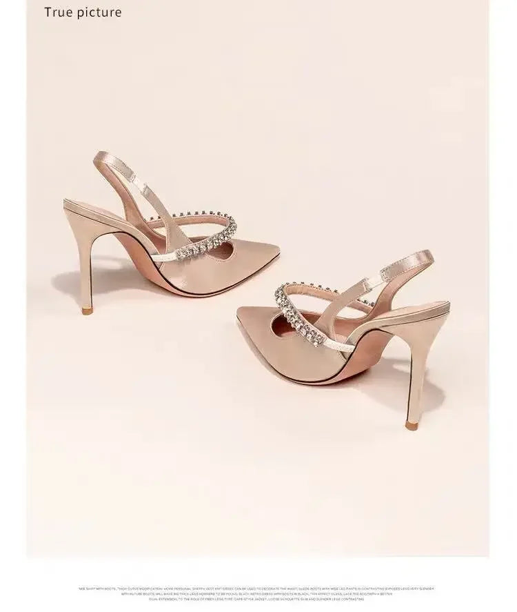 Women's Water Diamond 2025 New Slim Heeled Pointed High-heeled Shoes with A Headband and Sandals for Women's Singles.