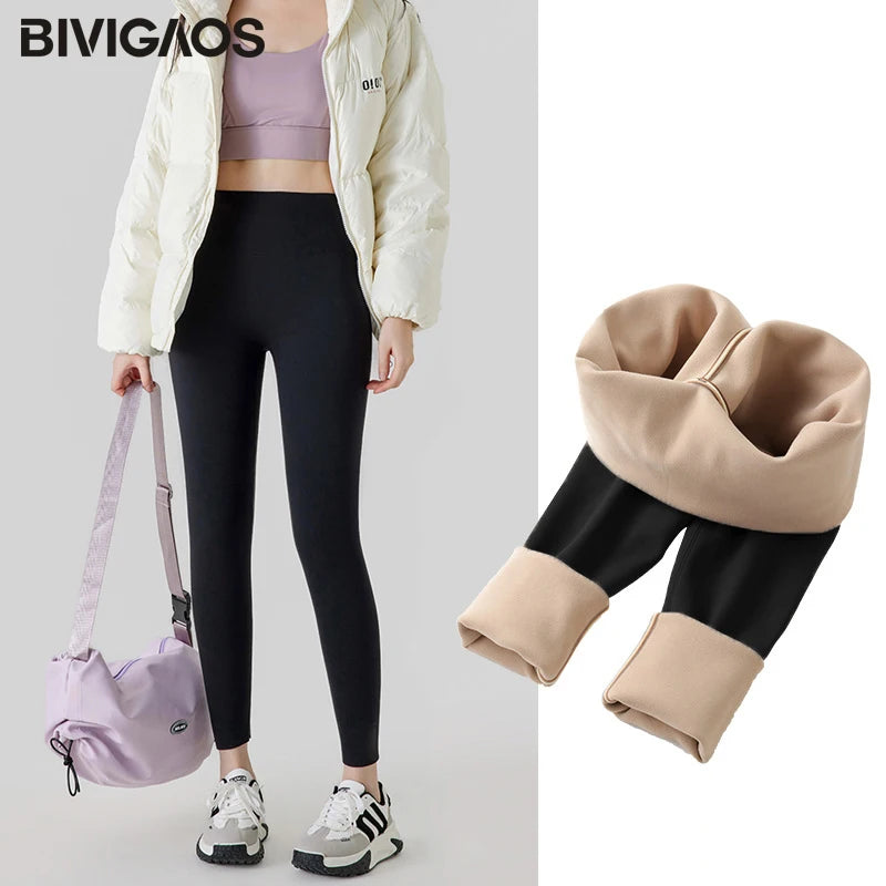 BIVIGAOS Autumn High Waist Seamless Rabbit Fleece Shark Leggings Women Winter Clothes Warm Leggings Sexy Slim Casual Leggings
