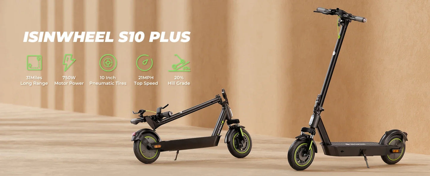 Isinwheel S10plus (ABE) Adult Electric Scooter 500W Motor 36V 15Ah Battery 10" Pneumatic Tires City Commuter Electric Scooter.