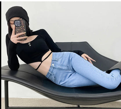 Spring and Summer Women's Casual Office Tight Solid Color Jeans Stretch Sexy Fashionable Classic Slim Fit Denim Pants Female