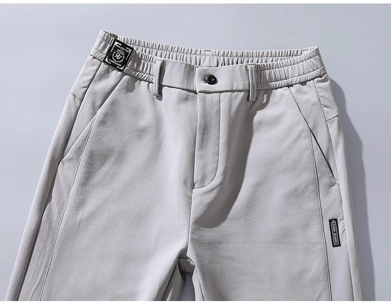 Korean Men's Warm Golf Pants Slim Straight Winter Thick Fleece Casual Pants Business Fashion Stretch Thermal Trousers Male.