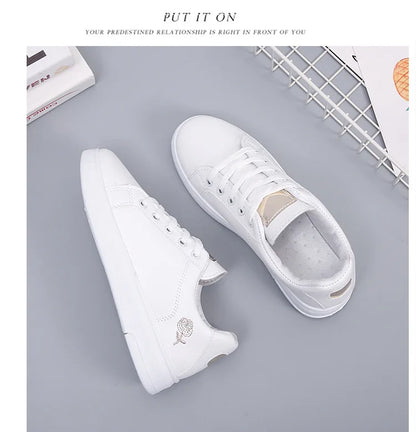 Spring Women Casual Shoes White Breathable Embroidered Flower Lace-Up Women Sneakers Fashion Korean version Women Tennis shoes
