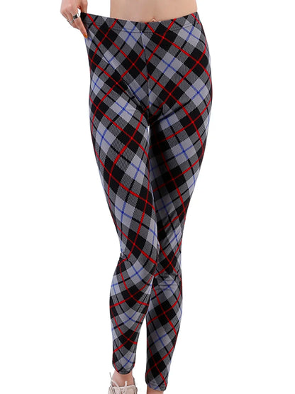 CUHAKCI Mode Plaid Druck Leggings Frauen Sexy Fitness Leggins Grid Floral Streifen Hosen Hohe Taille Bleistift Hosen