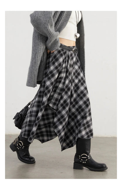 CHIC VEN Women Skirts A Line Retro Loose High Waist Irregular Color Plaid Frosted Half Body Long Ladies Skirt Winter 2025.