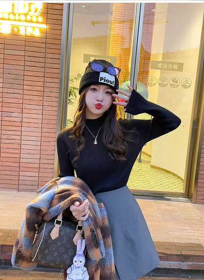 Herbst Winter Pullover Frauen Pullover Langarm Tops Kleidung Schlank Stricken Weiche Jumper Streetwear Taste Rollkragenpullover.