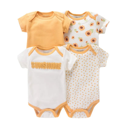 4PCS Neugeborenen Strampler Kurzarm Rundhals Cartoon Tier Blumen Drucken Body Onesies Für Baby Jungen Und Mädchen Kleidung.