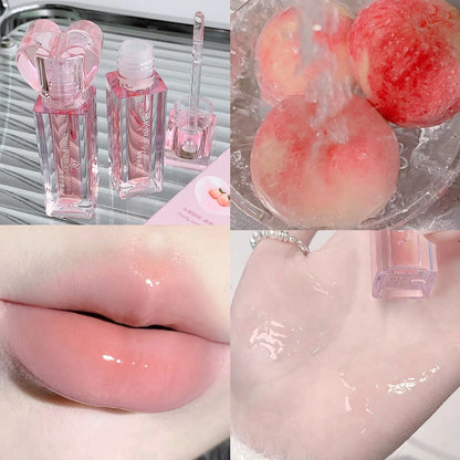 Plumping Jelly Lip Gloss Lasting Moisturizing Transparent Lip Oil Water Light Mirror Peach Lipstick Women Lips Makeup Cosmetics