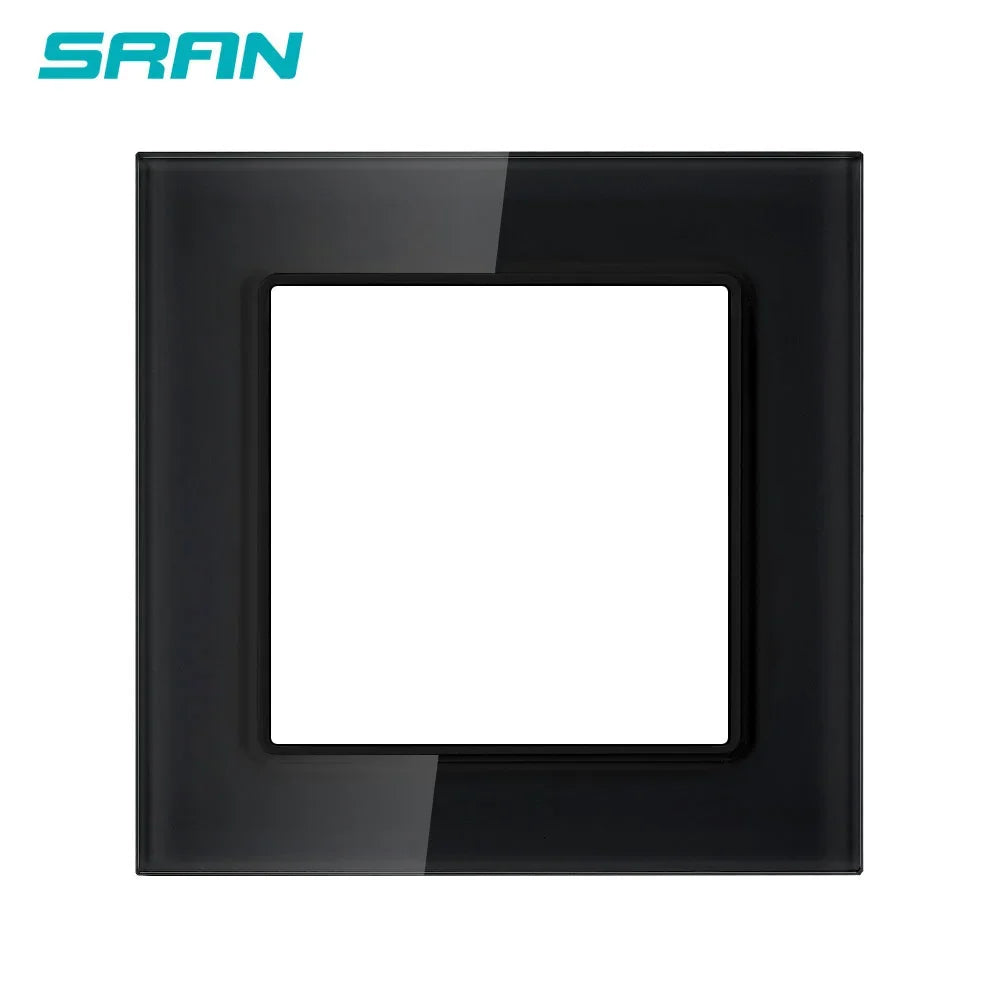SRAN F6 Serie mehrere Rahmen schwarze Panel aus gehärtetem Glas, EU FR UN-Steckdosen und Schalter Dimmer-Lüfter-Fußlampe Rj45 RJ11Module DIY