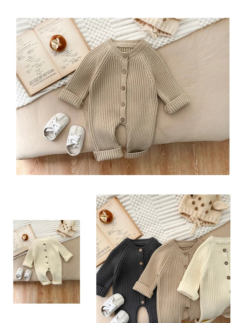 Herbst Neugeborene Kurze Infant Mädchen Jungen Ein Stück Kleidung Stricken Strampler Solide Baby Jungen Overall Verdicken Strickwaren Outfits.