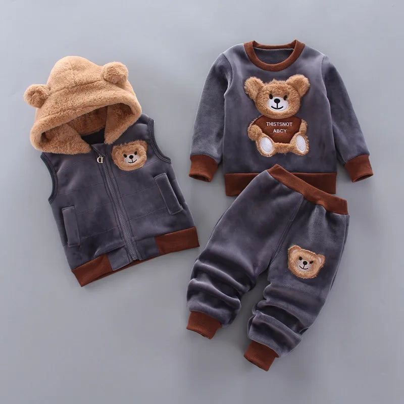3PCS Winter Autumn Toddler Baby Boys Girls Clothes Baby Sweaters Coat +Pants +Hooded Vest Outfit Set Infant Warm Clothing Suits.