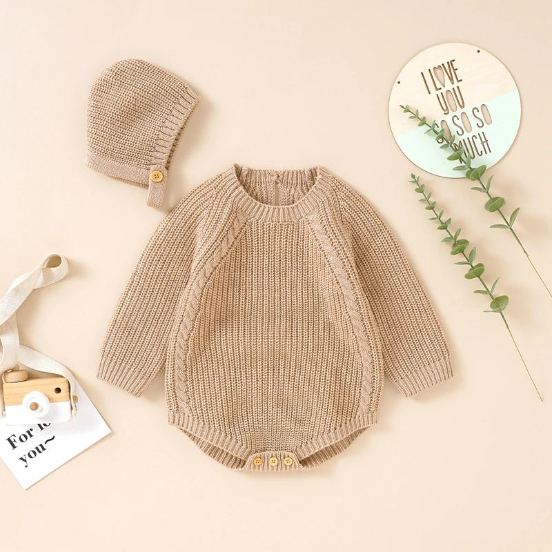 Neugeborenen Baby Mädchen Boy Knit Pullover Strampler Crewneck Sweatshirt Langarm Warme Bodys Tops Mit Hüte Herbst Winter Kleidung.
