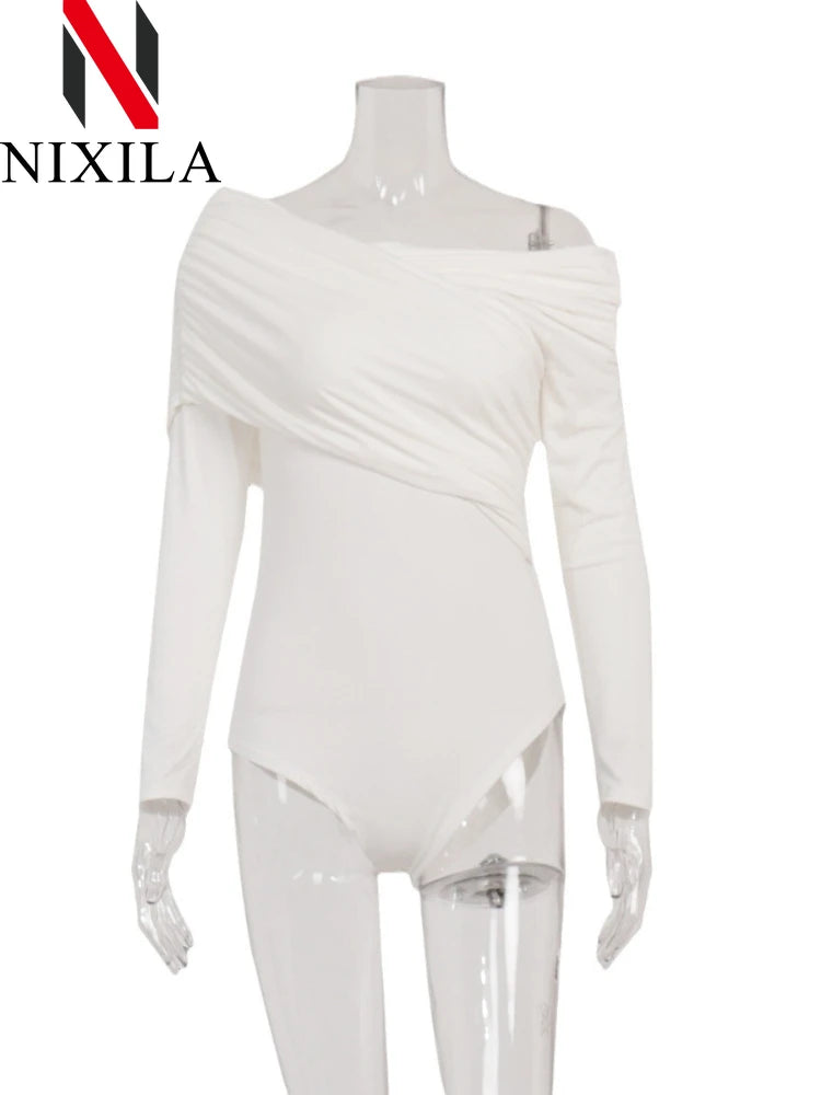 New Summer One Shoulder Jumpsuit Women‘s Bodysuit Long Sleeve Bodycon Tops Sexy Off Shoulder Skinny T-Shirts Playsuits for Women.