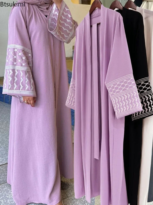 Embroidery Open Modest Kimono Abaya Dubai Luxury Islam Muslim Kaftan Modal Dress Arabic Abayas Women Kebaya Robe Femme Musulmane.