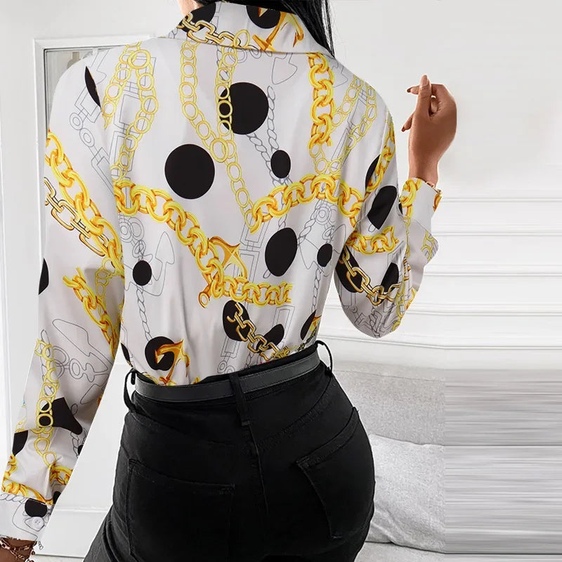 Summer New Women's Long-sleeved Shirt, Single-breasted Printed Shirts Fashion Casual Tops Camisa Female Chemise S-XXL.