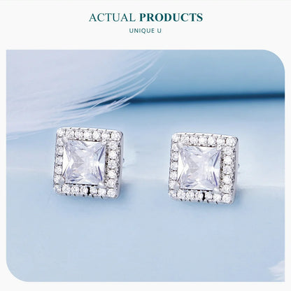 BAMOER Gold Plated Halo CZ Stud Earrings 925 Sterling Silver Hypoallergenic Classic Elegant Heart Earrings Jewellry BSE894.