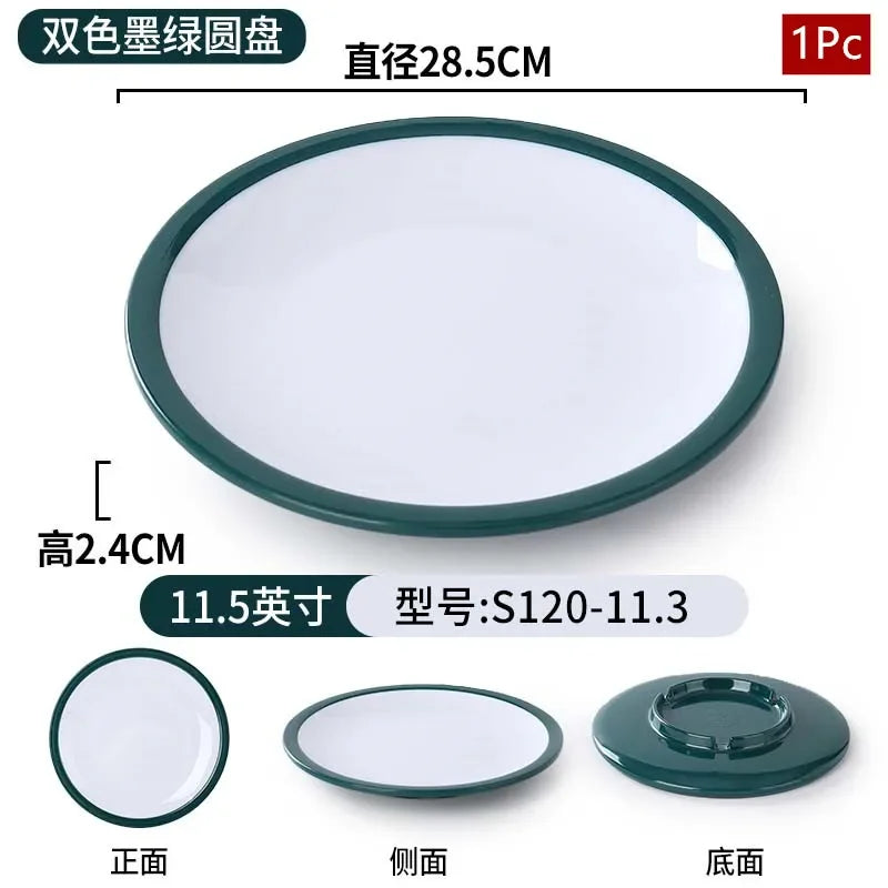 1Pc Commercial Melamine Tableware Household Plastic Dinner Plates Round Barbecue Salad Dishes Plate Kitchen Accessories